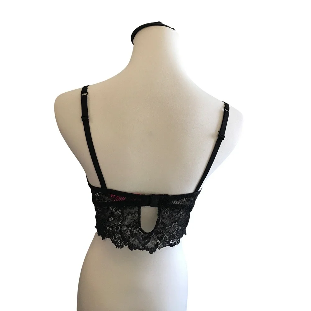 La Senza Black Lace‎ Longline Push Up Bralette Keyhole Back Medium